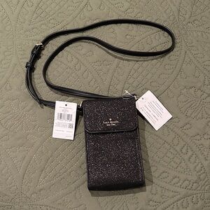 NWTs Kate Spade Lola Glitter North South Flap Phone Crossbody Bag Black